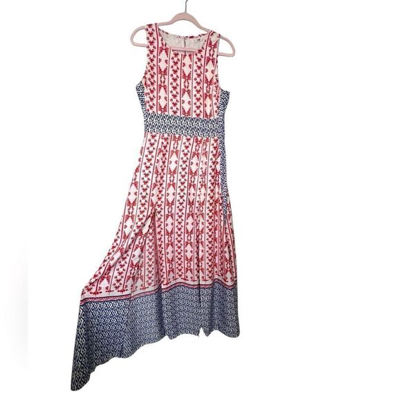Tularosa Sleeveless Midi Dress Red White Blue Floral Geometric Boho Style Size M - Picture 2 of 7